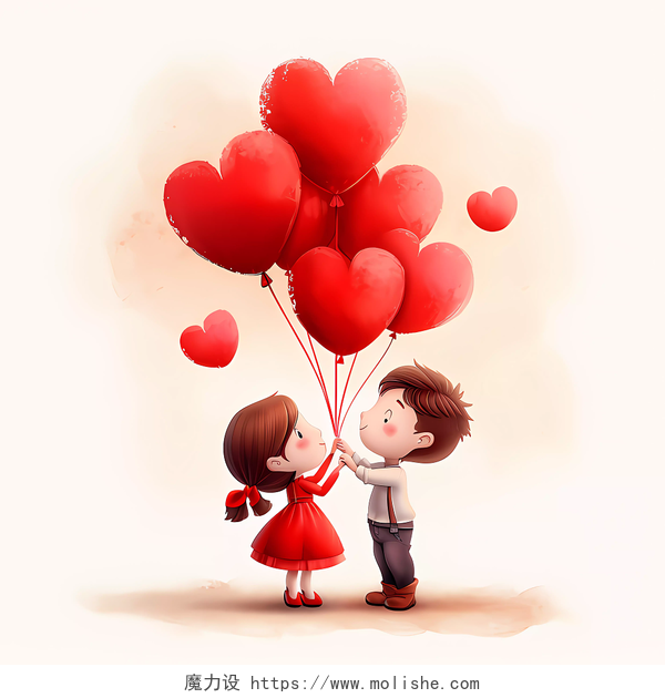 浪漫情侣手拿红心气球幸福七夕520情人节214背景